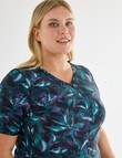 Superfit Curve V-Neck Print Tee, Green Leaf Print product photo
