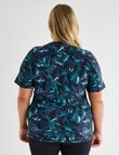 Superfit Curve V-Neck Print Tee, Green Leaf Print product photo View 02 S