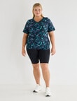Superfit Curve V-Neck Print Tee, Green Leaf Print product photo View 03 S