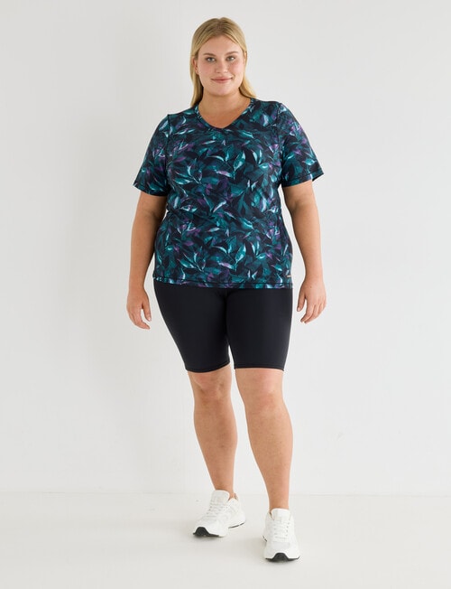 Superfit Curve V-Neck Print Tee, Green Leaf Print product photo View 03 L