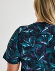 Superfit Curve V-Neck Print Tee, Green Leaf Print product photo View 06 S