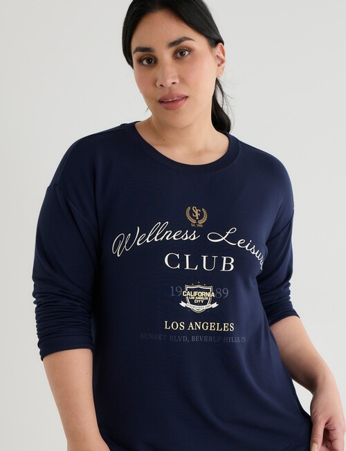 Superfit Curve Wellness Print Scoop Hem Sweater, Bright Navy product photo