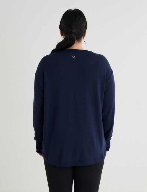 Superfit Curve Wellness Print Scoop Hem Sweater, Bright Navy product photo View 02 L