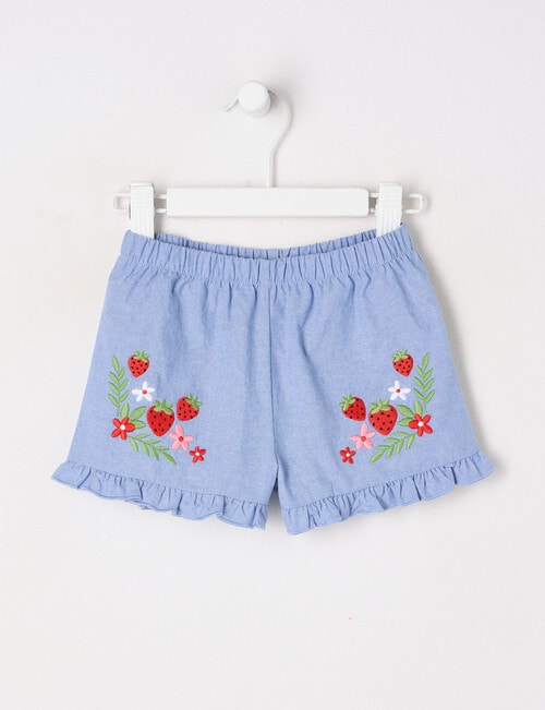 Teeny Weeny Girls Alphabet Soup Denim Chambray Short, Blue product photo