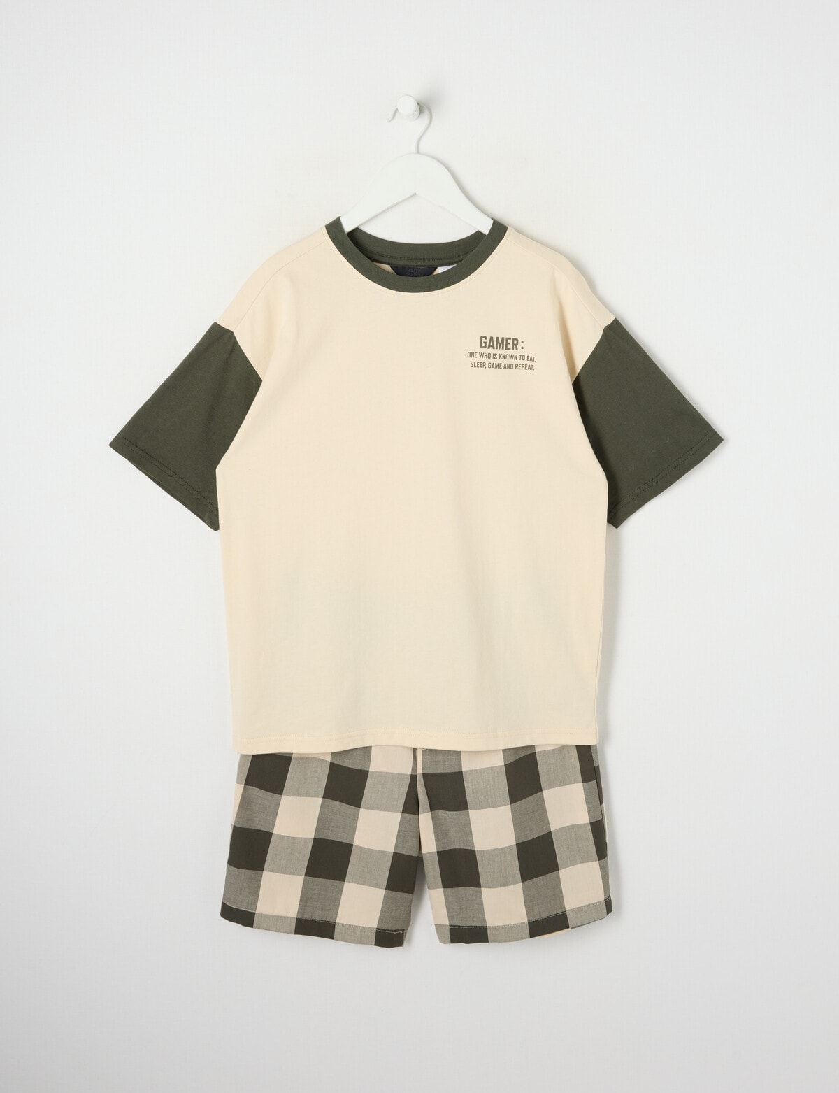 Sleep Squad Definition Gamer Knit Tee & Woven Short PJ Set, Camel ...