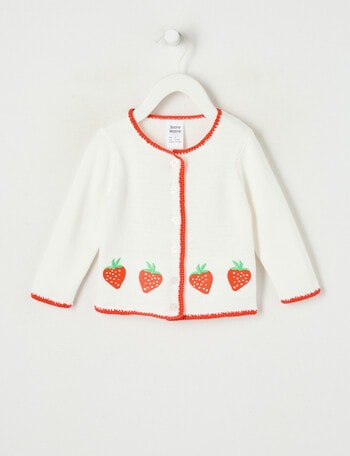 Teeny Weeny Strawberry Fields White Crew Neck Cardigan product photo