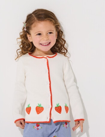 Teeny Weeny Strawberry Fields White Crew Neck Cardigan product photo