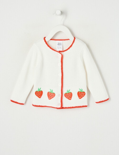 Teeny Weeny Strawberry Fields White Crew Neck Cardigan product photo