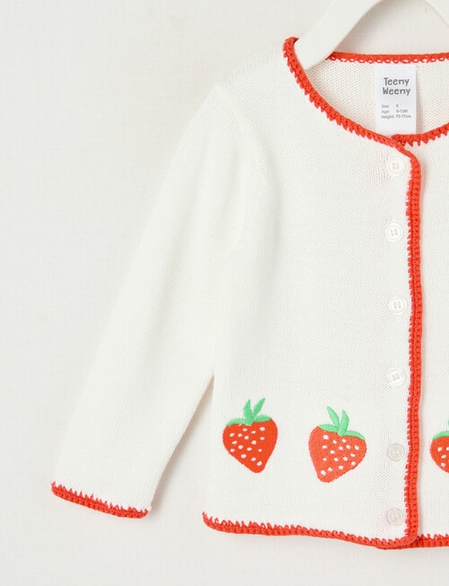 Teeny Weeny Strawberry Fields White Crew Neck Cardigan product photo View 02 L