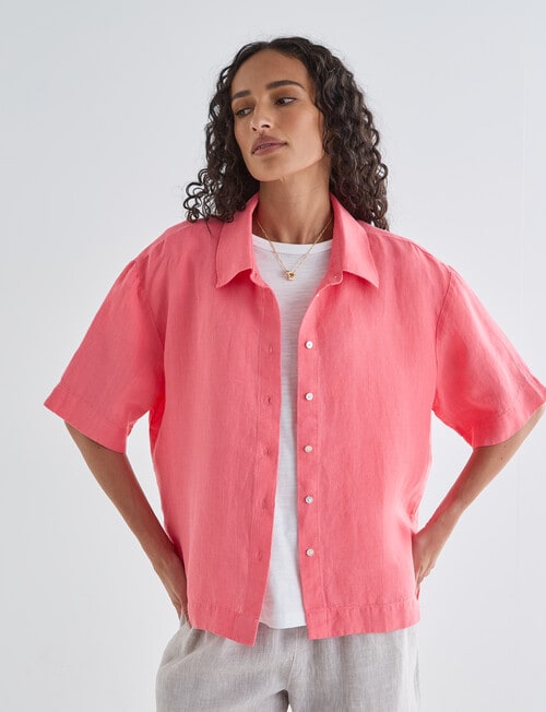 Zest Essential Linen Short Sleeve Shirt, Coral product photo