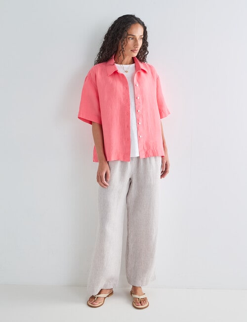Zest Essential Linen Short Sleeve Shirt, Coral product photo View 03 L