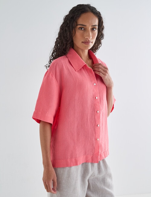 Zest Essential Linen Short Sleeve Shirt, Coral product photo View 05 L