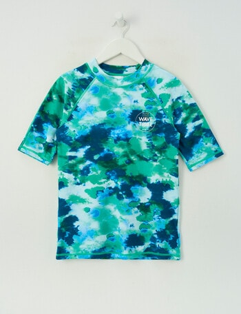 Wavetribe Tie Dye Short Sleeve Rash Top, Dark Sea product photo