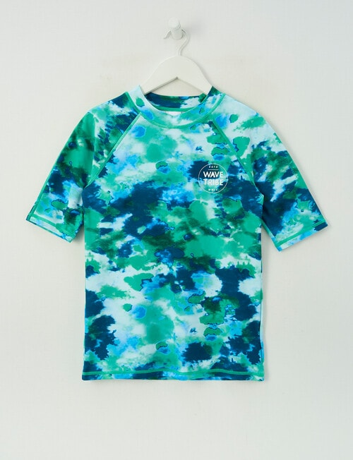Wavetribe Tie Dye Short Sleeve Rash Top, Dark Sea product photo