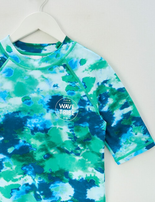 Wavetribe Tie Dye Short Sleeve Rash Top, Dark Sea product photo View 02 L