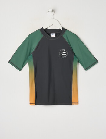Wavetribe Side Panel Short Sleeve Rash Top, Ombre Charcoal product photo