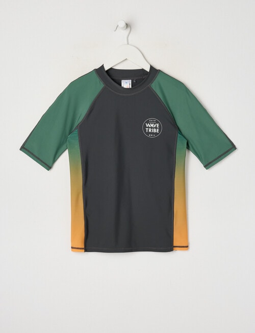 Wavetribe Side Panel Short Sleeve Rash Top, Ombre Charcoal product photo