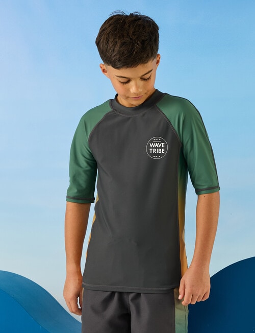 Wavetribe Side Panel Short Sleeve Rash Top, Ombre Charcoal product photo