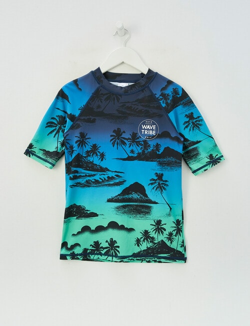 Wavetribe Top Island Short Sleeve Rash Top, Blue product photo