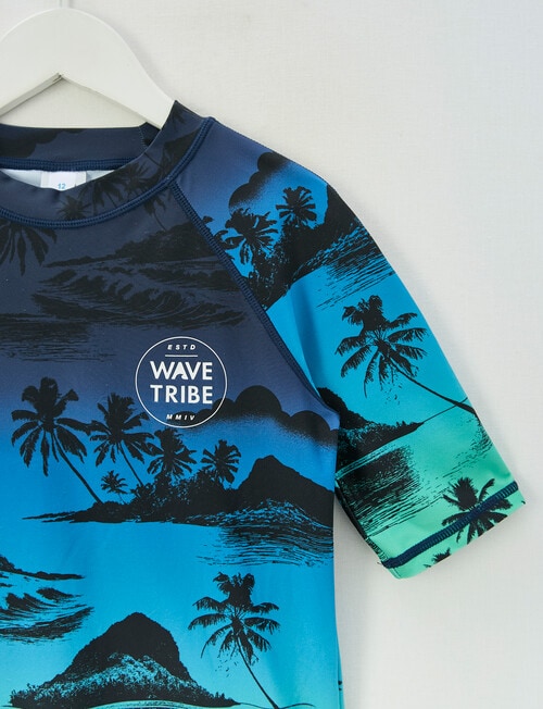 Wavetribe Top Island Short Sleeve Rash Top, Blue product photo View 02 L