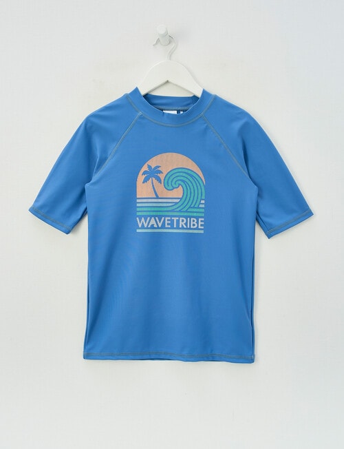 Wavetribe Wave Print Short Sleeve Rash Top, Blue product photo