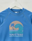 Wavetribe Wave Print Short Sleeve Rash Top, Blue product photo View 02 S