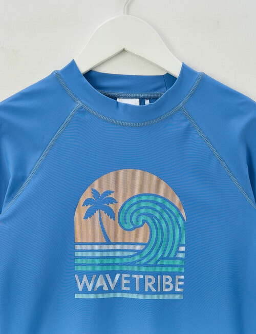 Wavetribe Wave Print Short Sleeve Rash Top, Blue product photo View 02 L