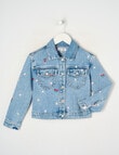 Mac & Ellie Embroidered Fruit Boxy Denim Jacket, Washed Blue product photo