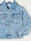 Mac & Ellie Embroidered Fruit Boxy Denim Jacket, Washed Blue product photo View 02 S