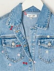 Mac & Ellie Embroidered Fruit Boxy Denim Jacket, Washed Blue product photo View 03 S
