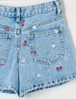 Mac & Ellie Embroidered Fruit Relaxed Denim Short, Washed Blue product photo View 02 S