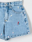 Mac & Ellie Embroidered Fruit Relaxed Denim Short, Washed Blue product photo View 03 S