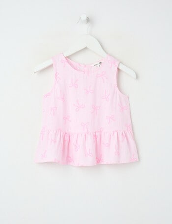 Mac & Ellie Bows Linen Blend Tank, Baby Pink product photo