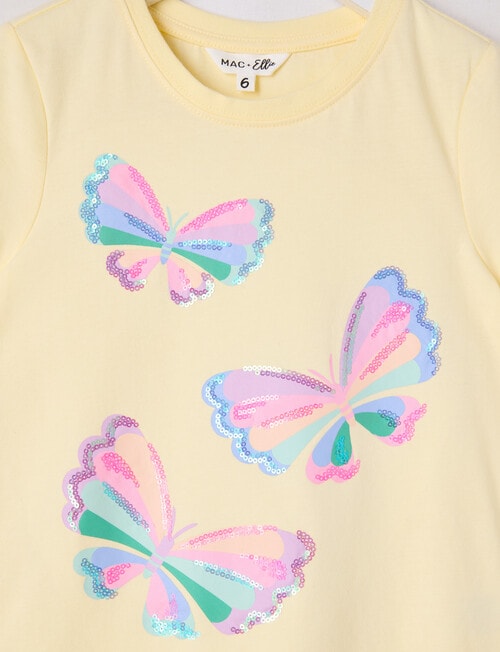 Mac & Ellie Rainbow Butterflies Short Sleeve Tee, Lemon product photo View 02 L