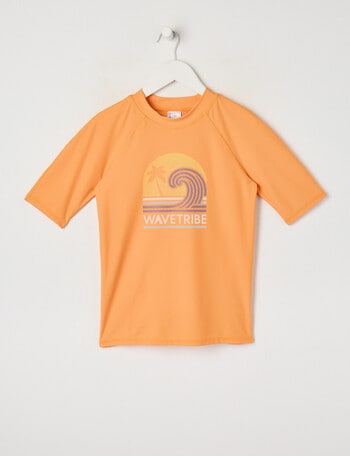 Wavetribe Wave Print Short Sleeve Rash Top, Orange product photo