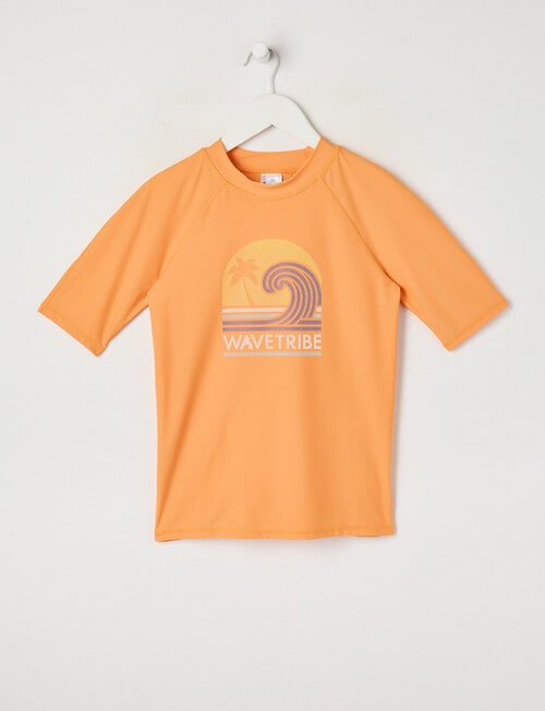 Wavetribe Wave Print Short Sleeve Rash Top, Orange product photo