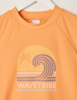 Wavetribe Wave Print Short Sleeve Rash Top, Orange product photo View 02 S