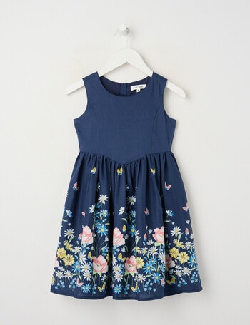 Mac & Ellie Sleeveless Butterfly Border Print Dress, Navy product photo