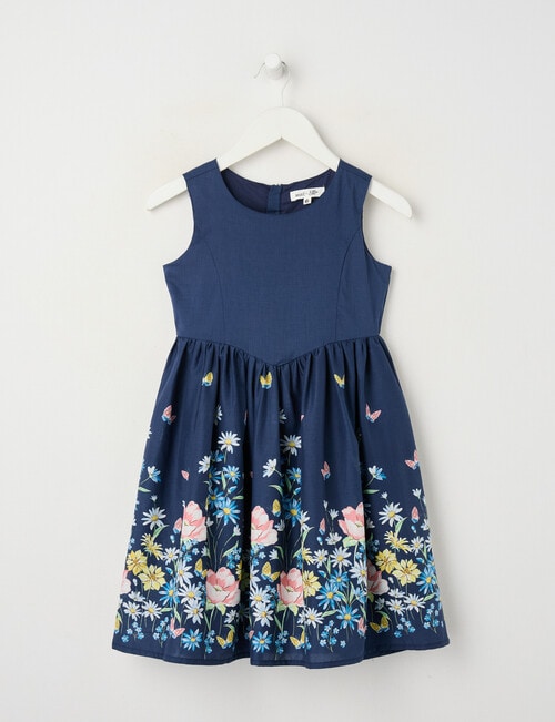 Mac & Ellie Sleeveless Butterfly Border Print Dress, Navy product photo