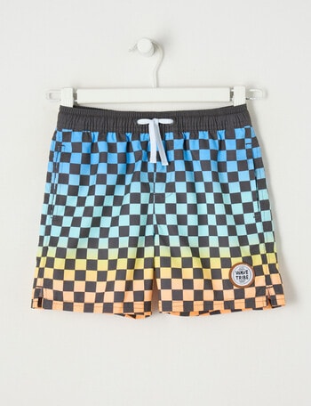 Wavetribe Check Swim Short, Blue & Orange product photo