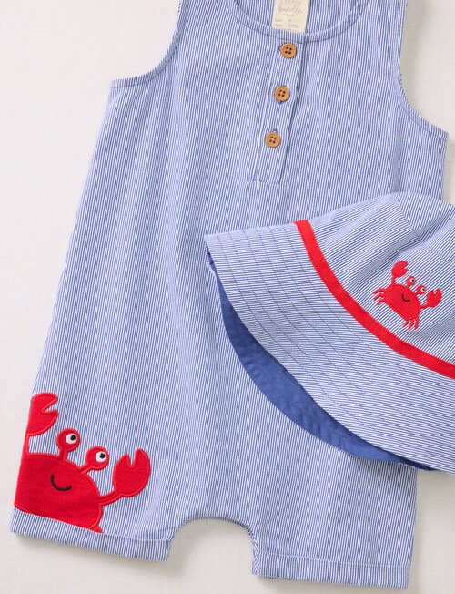 Little Bundle Sail Away Shortall & Hat, 2-Piece, Navy Stripe product photo View 02 L