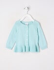 Teeny Weeny Girls Alphabet Soup Peplum Hem Crew Cardigan, Tinted Aqua product photo