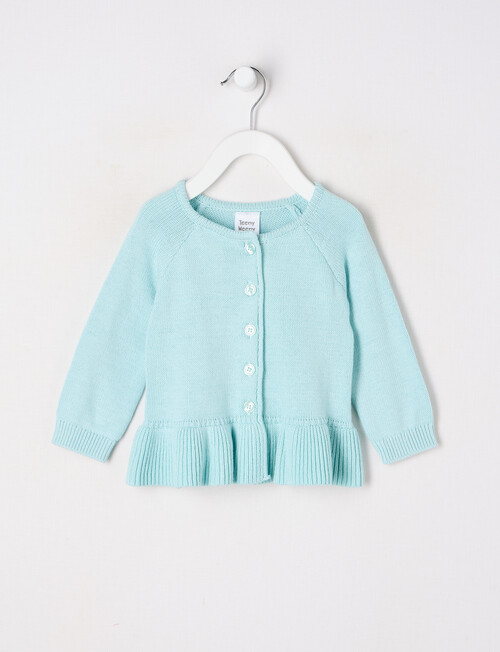 Teeny Weeny Girls Alphabet Soup Peplum Hem Crew Cardigan, Tinted Aqua product photo