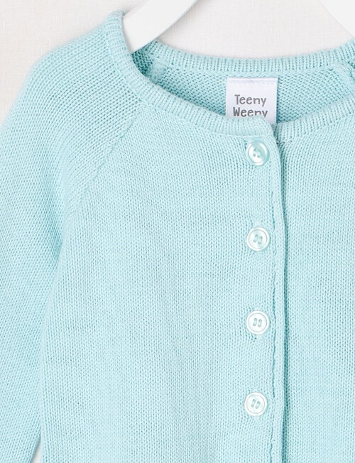 Teeny Weeny Girls Alphabet Soup Peplum Hem Crew Cardigan, Tinted Aqua product photo View 02 L