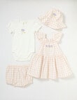 Little Bundle Girls Pretty Flower Woven Dress Set, 4-Piece, Pink Check product photo