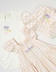 Little Bundle Girls Pretty Flower Woven Dress Set, 4-Piece, Pink Check product photo View 02 S