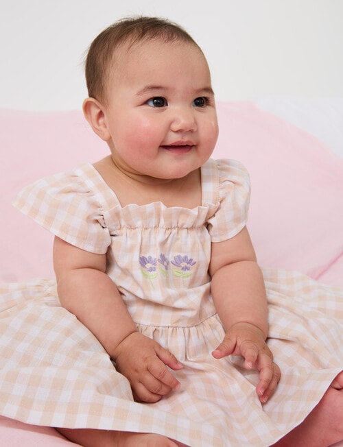 Little Bundle Girls Pretty Flower Woven Dress Set, 4-Piece, Pink Check product photo View 03 L