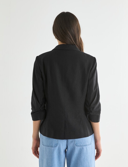 Whistle Ruched Sleeve Linen Blend Jacket, Black product photo View 02 L