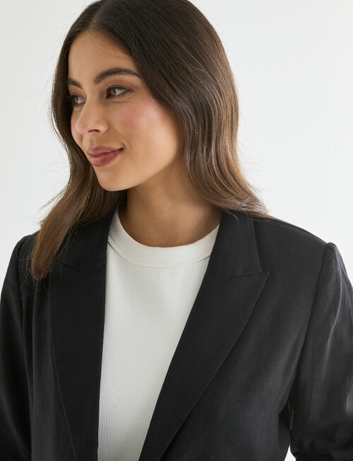 Whistle Ruched Sleeve Linen Blend Jacket, Black product photo View 04 L