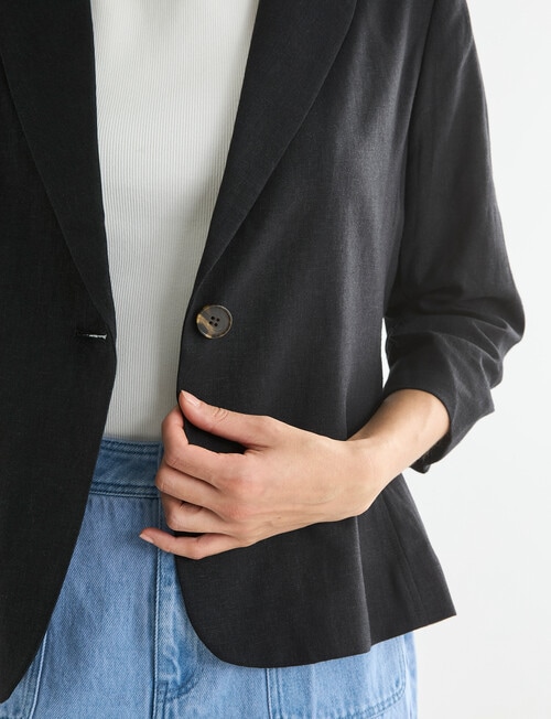 Whistle Ruched Sleeve Linen Blend Jacket, Black product photo View 05 L